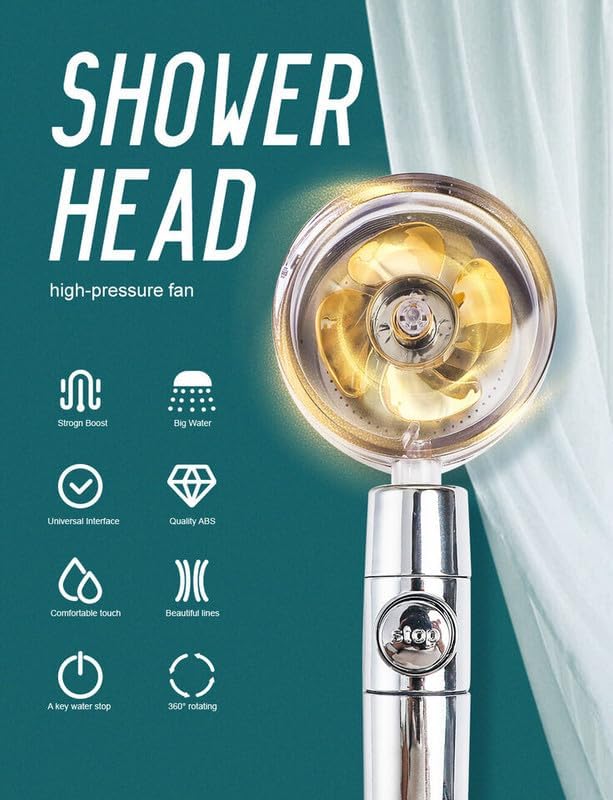 Shower Head - High Pressure Turbo Shower Head, Chrome Finished Bathroom Rainfall Shower Head With Handheld Spray & Adjustable 360° Spin Rotation For Luxury Shower Experience - Image 3