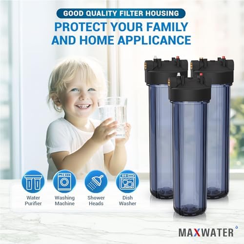 Max Water Whole House 20" x4.5" Purple Clear WH Water Filter Housing 1 inch Inlet/Outlet Ports with Pressure Gauge Wrench and Bracket (3 Housing + 2 Pressure Gauge) - Image 7