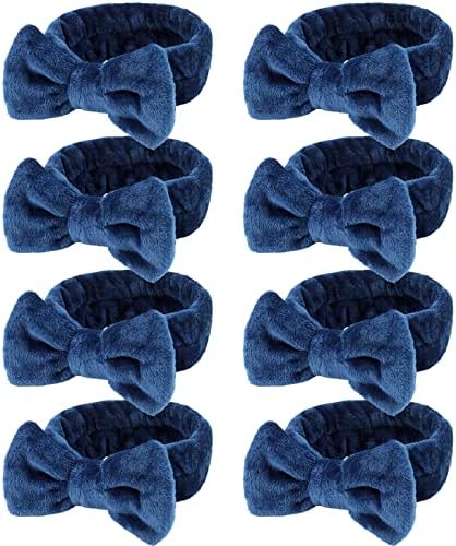 Ondder Spa Headband for Washing Face 8 Pack Navy Blue Skincare Headbands for Women Girls Terry Cloth Cute Bow Head Bands by Ondder