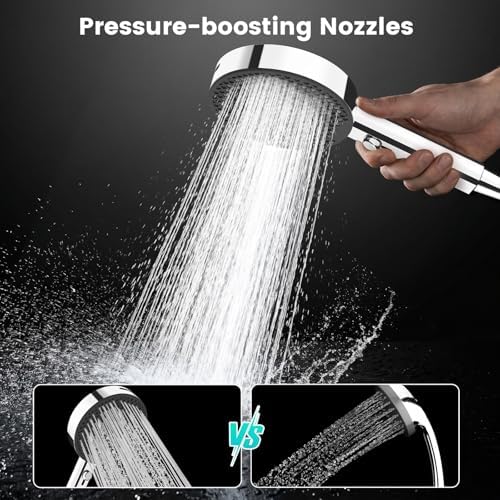 PWERAN Filtered Shower Head with Handheld, High Pressure 4 Spray Mode Showerhead with Filters, Water Softener Beads for Hard Water with ON/OFF Switch for Pets (Chromium Silver, 5 Inch Panel) - Image 3