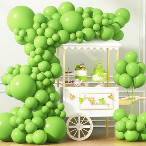 APLANET 150pcs Lime Green Balloons Different Sizes 18 12 10 5 Inch Light Fruit Neon Green Latex Balloon for Birthday Party Dinosaur Jungle Baby Shower, Arch Kit Decoration by ZJHAI