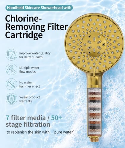 SR SUN RISE Filtered Shower Head with Handheld High Pressure 9 Spray Mode Showerhead Detachable Shower Head Water Softener Filters Beads for Hard Water Remove Chlorine 1 Filter Gold - Image 2