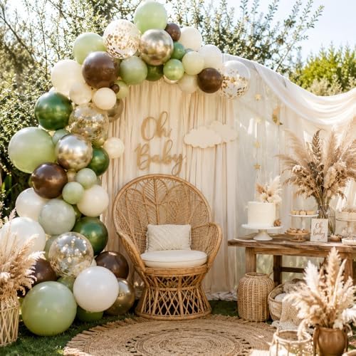 Sage Green Brown Balloon Safari Arch Kit, 120pcs Retro Olive Green Coffee Cream Metallic Gold Latex Camo Balloons Garland for Forest Jungle Wild One Birthday Woodland Baby Shower Party Decorations - Image 6