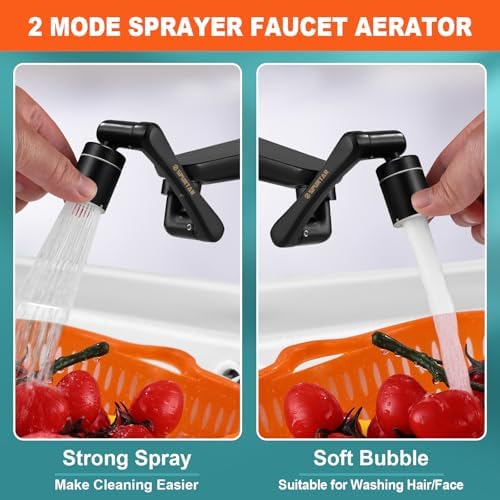 Spurtar 1440° Swivel Bathroom Faucet Extender | Fits G1/2" 55/64" 15/16" Threads | NOT fit for Delta, Moen, Kohler | 2-Spray Mode Faucet Aerator | Black (HHW0001BK) - Image 3