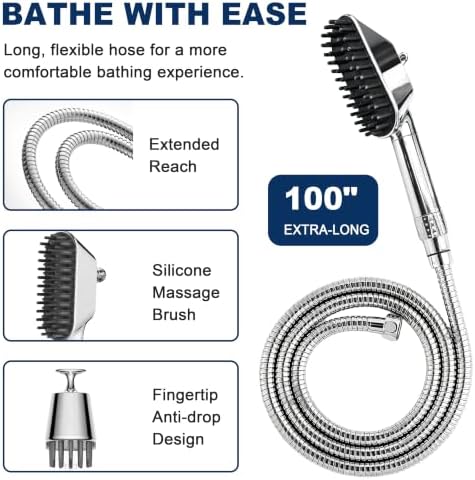 3 Mode Dog Shower Attachment with Pause Mode, Dog shower Sprayer with 100 Inches Hose, Metal Diverter, Adhesive Holder, for Fast and Easy Dog Bathing and Cleaning Indoor and Outdoor - Image 2