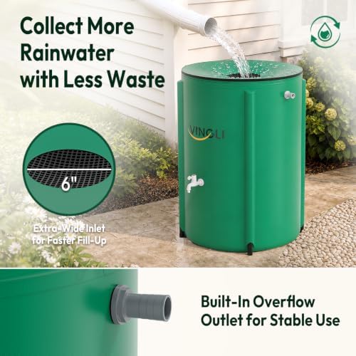 VINGLI 66 Gallon Collapsible Rain Barrel, Portable Water Storage Tank, Rainwater Collection System Downspout, Water Catcher Container with Filter Spigot Overflow Kit - Image 5