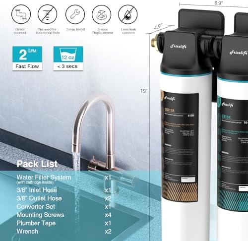 Frizzlife DW15 Under Sink Water Filter System, NSF/ANSI 53&42 Certified Elements, Reduces 99.99% Lead, Chlorine, Fluoride, Bad Taste & Odor, Direct Connect 2-Stage Water Filter, 0.5 Micron, USA Tech - Image 4