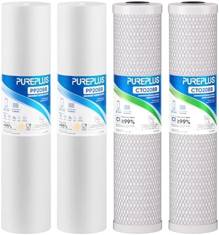 PUREPLUS 20"x4.5" Whole House Water Filter Kit, Sediment & Carbon, 2 Pack by PUREPLUS