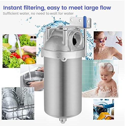 NSF/ANSI 42 Stainless Steel Whole House Water Filter Housing, 5" x 2.5" Sediment Water Filter System for Heavy Duty, Well & City Water, 1/2" NPT Port, Drain Valve Style C(Square Head) - Image 4