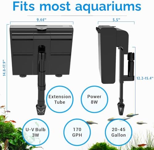 HOB Aquarium Filter 170GPH for 20-55 Gallon Fish Tank - Image 2