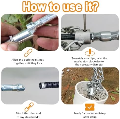 16.4 Ft Flex Shaft Sewer Cleaning Tool, Flex‑Shaft Sewer Descaling Chain, Push-Type Rotary Cable Sewer Dredge for PVC Pipes, Toilets, Traps & Industrial Boilers - Image 3