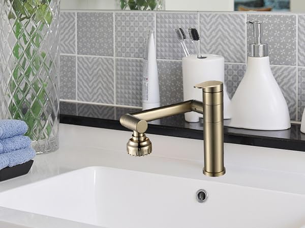 Bathroom Sink Faucet Champagne Gold 1080 Degree Swivel Lavatory Basin - Image 6