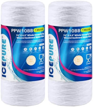 ICEPURE 1 Micron 10”*4.5'' Whole House Sediment String Wound Water Filter Replacement filter for 84637, WPX5BB97P, PC10, 355214-45, 355215-45, WP10BB97P, WP5BB97P, 2 PACK by ICEPURE