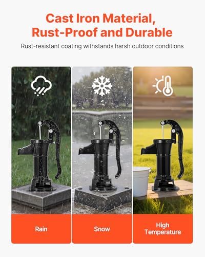 VEVOR Well Hand Pitcher Pump, 25 ft Maximum Lift, Antique Cast Iron Manual Hand Water Pump, NPT 1-1/4 in Connection, Easy Installation, Old Fashioned for Outdoor Garden, Pond, Backyard, Farm, Black - Image 3