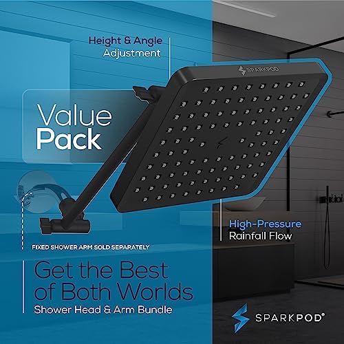 SparkPod Square Rain Shower Head with Extension Arm - Height Adjustable Shower Head with High Pressure Performance - Easy 1-Minute Installation (8" Square, Midnight Black Matte) - Image 3