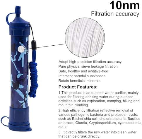 Water Straws Filter, Personal Backpacking Water Filter Straw Portable for Camping Hiking Travels (Blue Camouflage) - Image 5