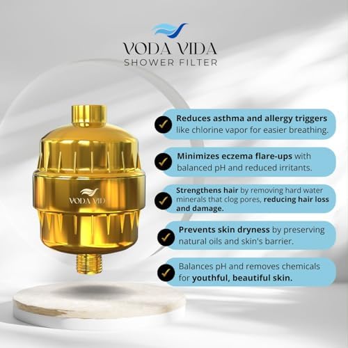 15-Stage Shower Filter for Hard Water | Universal High-Output Cartridge | Removes Chlorine, Heavy Metals for Softer Skin and Hair (15 Stage Shower Filter - Gold) - Image 6