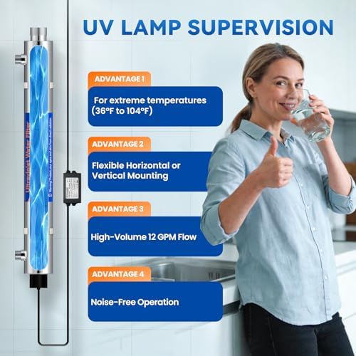 UV Water Filter Whole House + Extra One Replacement Bulb,3/4" MNPT 55W Water Purifier System for Whole House Water Purification,12 GPM, 120V, 1500H Lamp Life, +1 Extra Lamp - Image 2