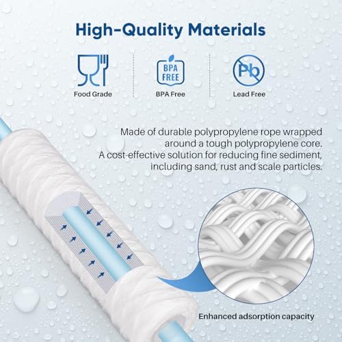 PUREPLUS 50 Micron 10"x2.5" Whole House String Wound Sediment Filter 6 Pack - Image 7