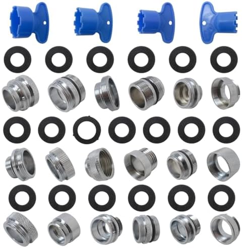 -Set of 18 Faucet Adapter Kit,Thread Size 3/4" - 27T Brass Kitchen Sink Aerator Adapters with 4 Pcs Removal Wrench Tools, Male Female Connectors for Garden Hoses Water Filters RV by INGQI