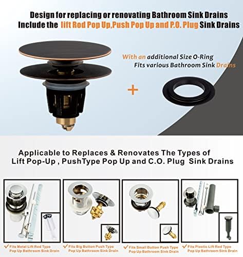 Artiwell Universal Bathroom Sink Drain Stopper, Fits Most Pop-Up Drains for Vessel Sink Lavatory Vanity, Sink Drain Strainer with Detachable Hair Catcher, Tested by Plumber in US (Oil Rubbed Bronze) - Image 2