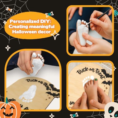 Baby First Halloween Handprint Kit, Trick or Treat Smell My Feet Sign, Halloween Footprint Craft Sign, DIY Baby Handprint & Footprint Keepsake Plaque, Halloween Nursery Decor - Image 3