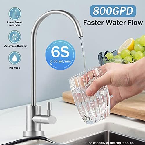 RO Water Filtration System,800 GPD Fast Flow, Tankless,Reduces TDS,2:1 Pure to Drain RO Filters Long Life Used for 48-60 Months,LED Purifier, Smart Faucet - Image 5