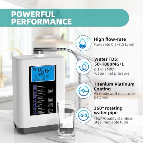Alkaline Water Ionizer Machine, Water Machine PH 4-10.5 for Alkaline & Acidic Water, 5 Titanium Plates, Up to -500mV ORP, 8,000L Filter, 7 Water Settings, Auto-Cleaning, Intelligent Voice - Image 3