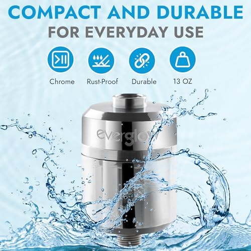 EVERGLOW High-Output Shower Filter, 100% Removes Chlorine, Moisturizes Dry Itchy Skin, Skin and Hair, Helps with Dandruff, Eczema and Vitamin C Infused and Water Softener, 4.7” - Chrome - Image 6