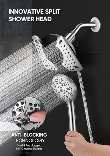 Shower Head with Handheld High Pressure, Rain Shower Head with Fixed Showerhead and 9 Sprays Handheld Shower, Detachable 2-IN-1 Shower head with 59" Rotatable Stainless Steel Hose (Chrome) - Image 4