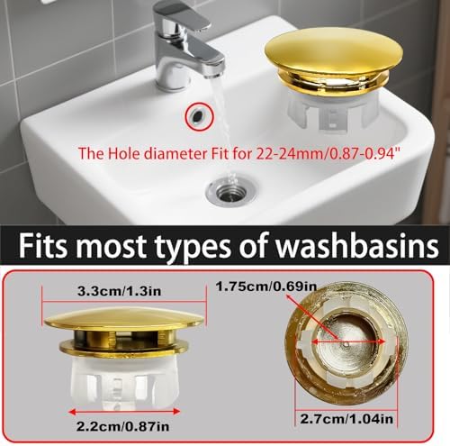 2 Pack Sink Basin Overflow Trim Ring,Solid Brass Bathroom Sink Trim Overfollow Cover,Sink Trim Overflow Cover Insert in Hole Round Caps or Kitchen Bathroom(Bright Gold) - Image 2