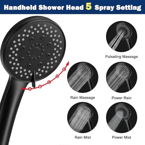 NearMoon Filtered Rain Shower Head, High Pressure 8″Square, and 5 settings Handheld Shower Filter Combo with Self-adhesive Holder/1.5M Hose -1 Replaceable Filter Cartridge (Matte Black) - Image 5