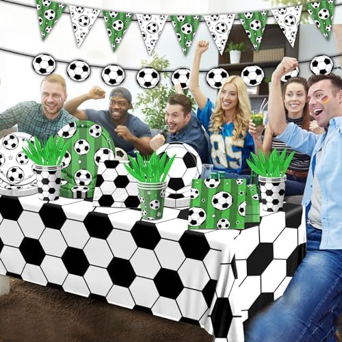 Soccer Party Tableware Set,142pcs Soccer Plates and Napkins Party Supplies Includes Banner, Plates, Cups, Napkins, Tablecloth for Boys Sports Theme Birthday Decorations,Serves 20 - Image 2