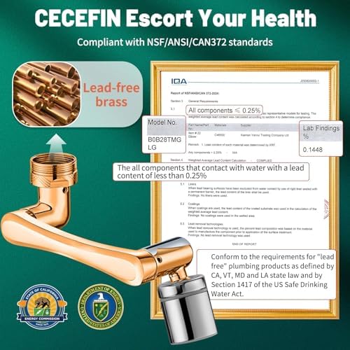 Patented CECEFIN Swivel Faucet Extender Sink Aerator NSF/ANSI 372 Standard - Image 2