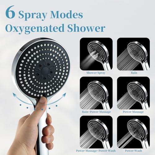 OFFO Handheld Shower Head Set, 6-Mode High Pressure Handheld Sprayer with 60 in Stainless Steel Hose & Holder, High Flow Large Powerful Boosting Handheld Showerhead for Low Water Pressure, Chrome - Image 3