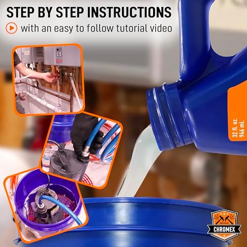 Chromex NSF Certified Tankless Water Heater Descaling Solution | Highly Effective Descaler Restores Heating Efficiency, 6 Quart, 32 fl oz (6) - Image 4