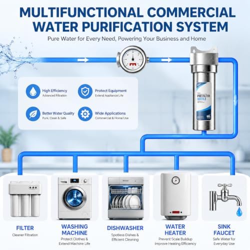 Whole House Water Filter Housing, 304 Stainless Steel, Fits Standard 10" x 2.5" Sediment Filters, 3/4" Brass Port Pre-Filter System for Well & City Water, Includes Wrench and 1 PP Sediment Filter - Image 6