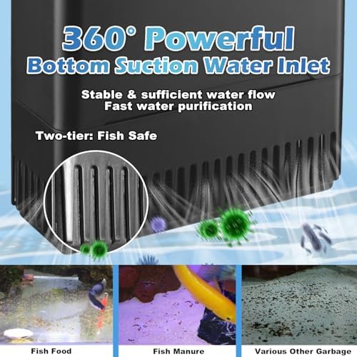 290GPH Turtle Tank Filter Aquarium Filter for 20-85 Gallon, Turtle Filter Low Water Level Available and Flow Adjustable, Turtle Water Filter for Shrimps Amphibians Turtle Tank Saltwater Freshwater - Image 5