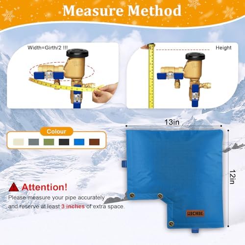 Backflow Preventer Insulated Cover (5°F) for Winter Freeze Protection, 13" W x 12" H Thickened Pressure Vacuum Breaker & Well Pump Cover, Outdoor Waterproof Insulation Pouch for Sprinkler Valve, Blue - Image 2