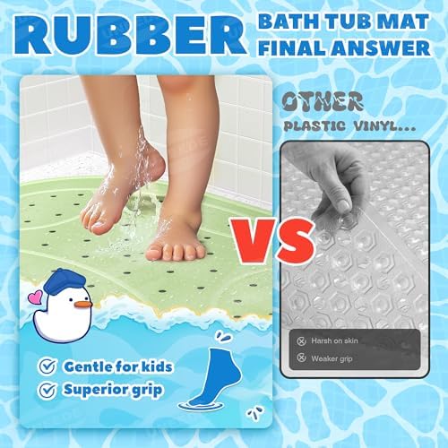 UNEEDE Kids Bath Mat & Bathtub Toy Holder Bundle Kit | Non-Slip Frog Shower Mat + Wall-Mounted Mesh Organizer with Drain Holes | Baby Bath Safety Essentials (30"x18" + 4.15 Gallons) - Image 2