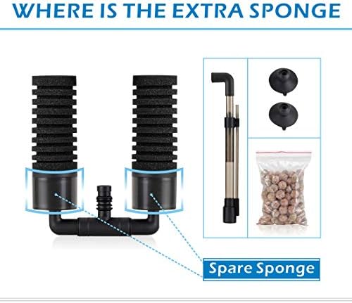 hygger Sponge Filter, Aquarium Filter Double Sponge Replaceable Media with 4 Biochemical Sponges and 1 Bag of Filtered Ceramic Balls Ultra Quiet Filter Fish Tank (S/M) - Image 2