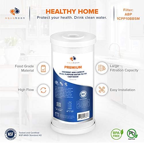 Aquaboon 5 Micron 10 x 4.5 Whole House Water Filter Replacement Cartridge, Superior High-Capacity Whole House Carbon And Sediment Water Filter Compatible With FXHTC, GXWH35F, WHKF-GD25BB (2 Pack) - Image 4