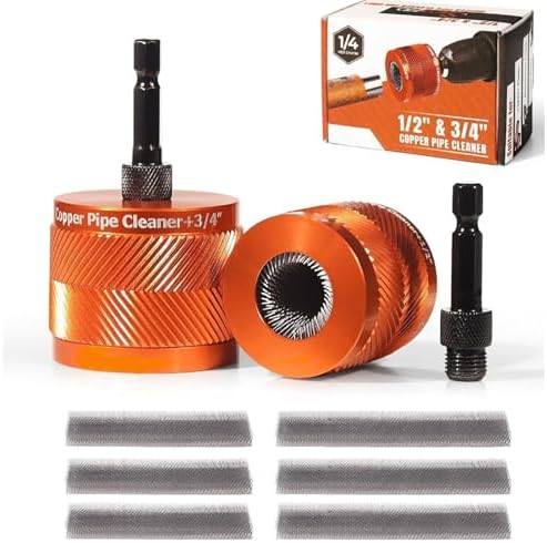 Copper Pipe Cleaner 1/2in 3/4in with 1/4in Hex Shank and 6 Brushes, Plumbing Tool for Rust Paint Removal by Unknown