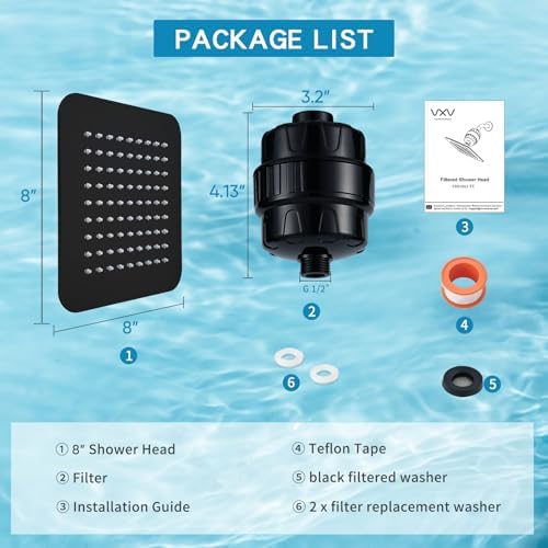 8'' High Pressure Filtered Shower Head Combo 20 Stage Shower Filter for Hard Water, Removes Chlorine & Harmful Substances (Matte Black) - Image 7