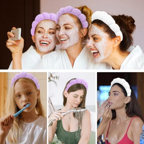 3 Pack Spa Headbands for Washing Face, Skincare Headbands Makeup Headband Sponge Face Wash Headbands, Terry Cloth Headbands Puffy Hair Band for Washing Face - Image 6