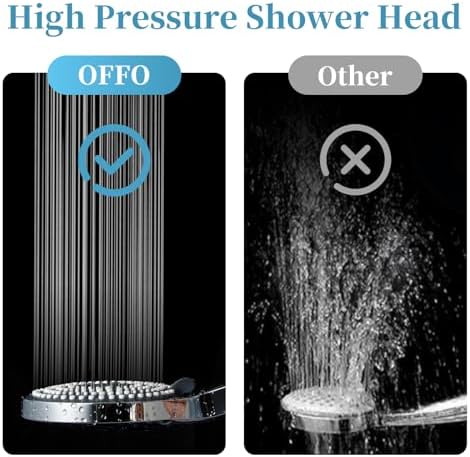 OFFO Handheld Shower Head Set, 6-Mode High Pressure Handheld Sprayer with 60 in Stainless Steel Shower Hose, High Flow Large Powerful Boosting Handheld Showerhead for Low Water Pressure, Chrome - Image 4