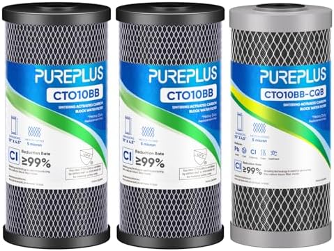 PUREPLUS 10"x4.5" Whole House Water Filter, Carbon, Lead Reduction, 3 Pack by PUREPLUS