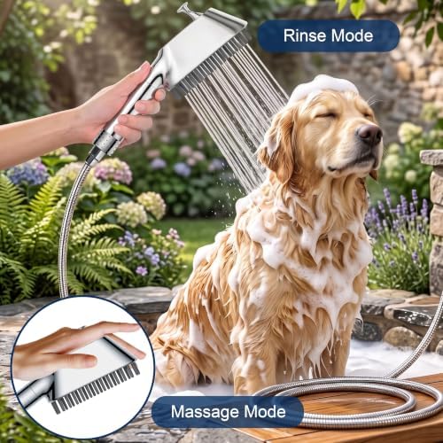 3 Mode Dog Shower Attachment with Pause Mode, Dog shower Sprayer with 100 Inches Hose, Metal Diverter, Adhesive Holder, for Fast and Easy Dog Bathing and Cleaning Indoor and Outdoor - Image 4