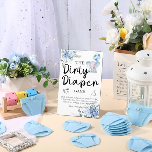 Roowest 51 Pcs Dirty Diaper Baby Shower Games, Blue Elephant - Image 4