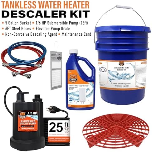 Tankless Water Heater Flush Kit with NSF Certified Liquid Descaling Solution and 1/6HP Heavy Duty Pump with 25 Ft Extra Long Power Cord - Image 3